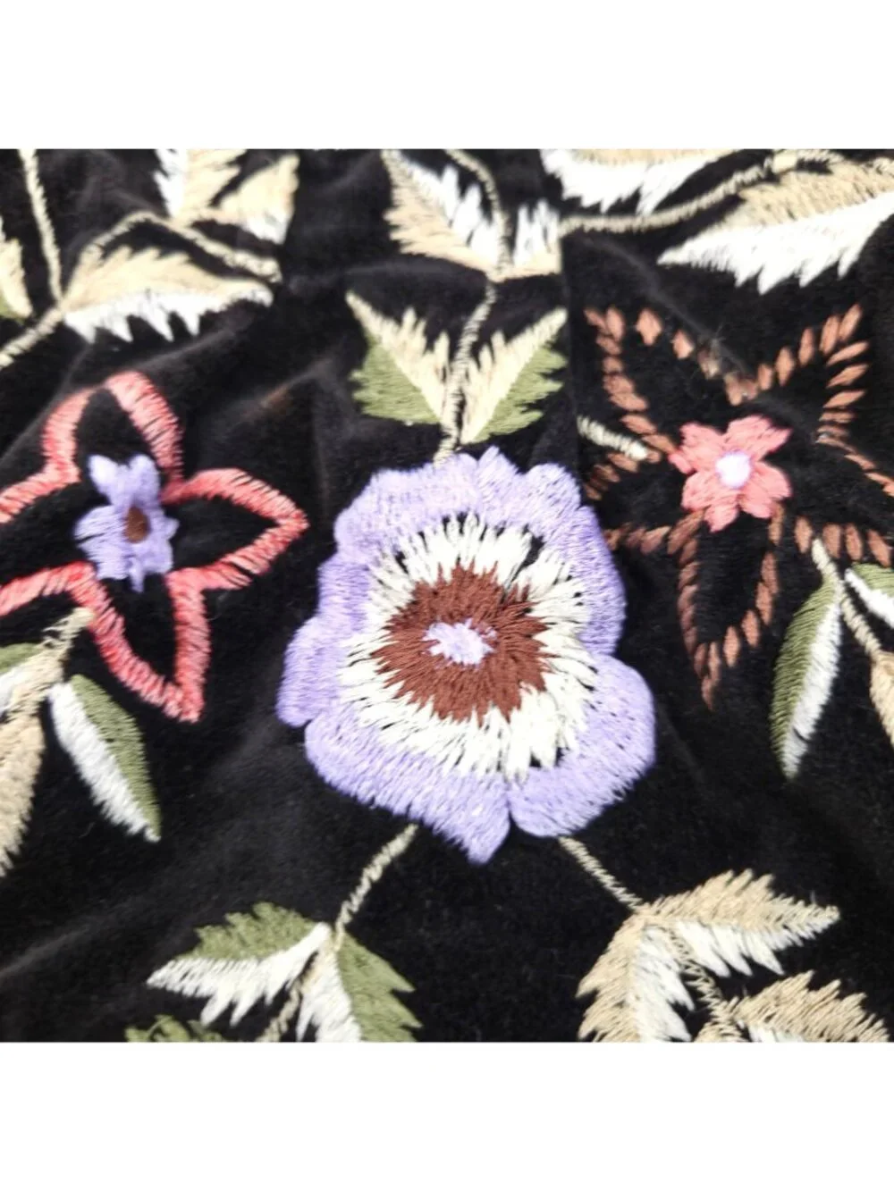 Vintage Black Velvet Floral Embroidered Tote Bag Boho Slouchy Shoulder Purse